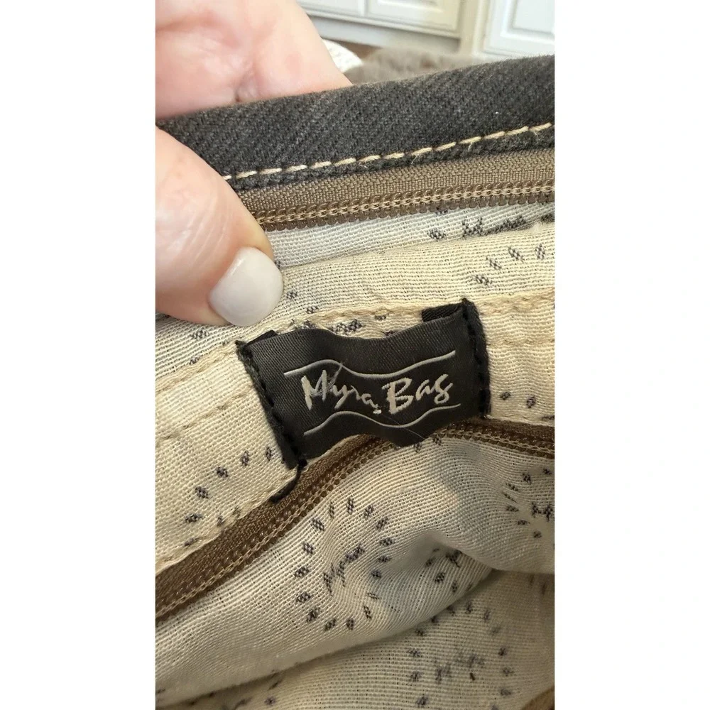Myra Bag Brown Leather Flap Black White Rug Canvas Medium Backpack Tassel